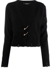 Versace Embellished Distressed Cashmere And Wool-blend Cardigan In 黑色