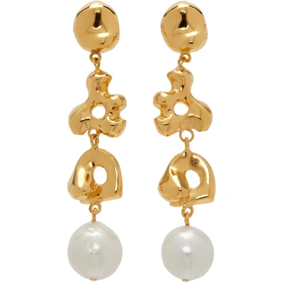 Agmes Gold Simone Bodmer Turner Edition Pearl Long Diane Earrings In Gold Vermeil