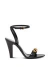 SAINT LAURENT MAILLON LEATHER SANDALS WITH GOLDEN CHAIN,6574522WN001000