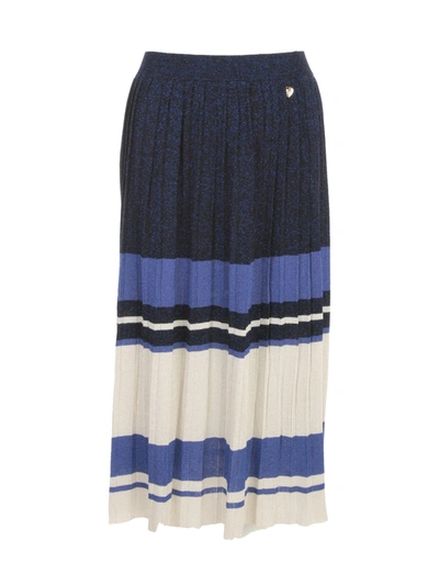 Twinset Striped-pattern Pleated Skirt In Blue