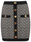 BALMAIN SHORT BUTTONED MONOGRAM JACQUARD SKIRT,WF1LB036K253 GFE IVOIRE NOIR