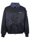 Valentino Nylon And Denim Bomber Jacket In Navy