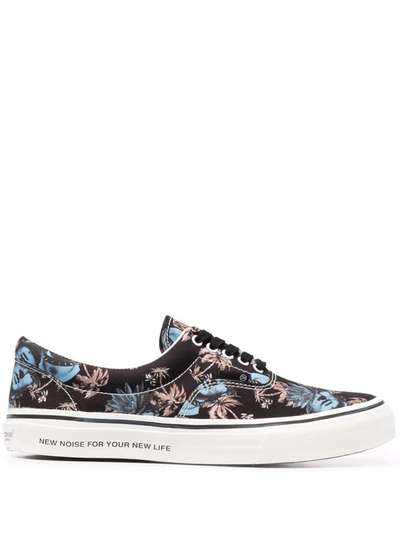 Undercover Floral-print Lace-up Canvas Trainers In Black