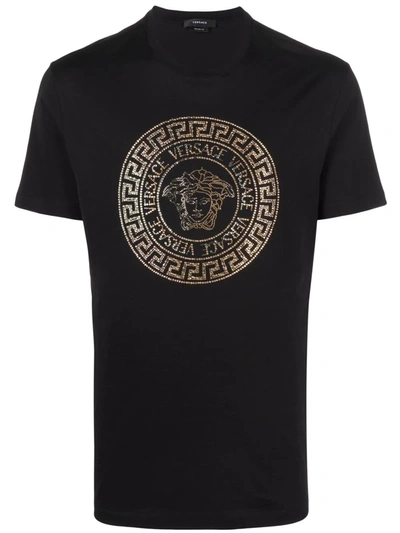 Versace Medusa Crystal-embellished Short-sleeve T-shirt In Black