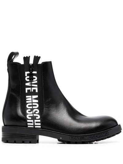 Love Moschino Logo-tape Chelsea Boots In Schwarz
