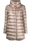 Herno Light Brown Amelia Midi Down Jacket In Metallic