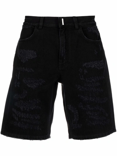 Givenchy Black Distressed Denim Shorts