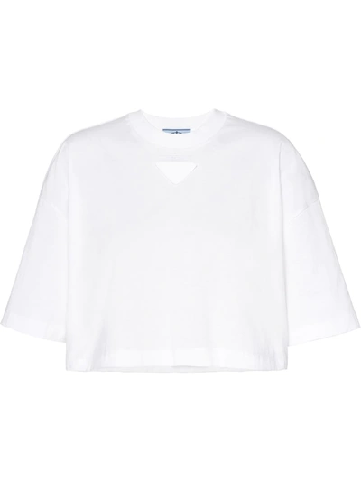 Prada Cropped Triangle-logo T-shirt In Weiss