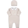 Fendi Beige Set For Babykids With Douple Ff In Beige