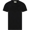 FENDI BLACK T-SHIRT FOR KIDS WITH LOGO,JUI031 7AJ F0GME