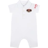 BURBERRY WHITE ROMPER FOR BABY GIRL WITH THOMAS BEAR,8043116