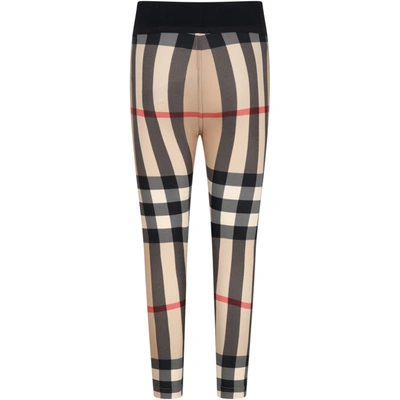 Burberry Kids' Beige Leggings For Girl With Check Vintage