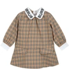 BURBERRY BEIGE DRESS FOR BABY GIRL WITH BLACK LOGO,8042947