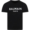 BALMAIN BLACK T-SHIRT FOR KIDS WITH WHITE LOGO,6P8521 Z0003 930BC