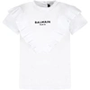 BALMAIN WHITE DRESS FOR BABY GIRL WITH LOGO,6P1831 J0006 100