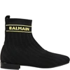 Balmain Teen Logo-knit Almond-toe Ankle Boots In Black