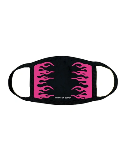 Vision Of Super Black And Fuchsia Flames Face Mask In White/fuxia