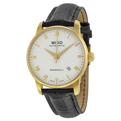 Mido Baroncelli Ii Automatic White Dial Black Leather Mens Watch M86003264 In Black / Gold / Gold Tone / White / Yellow