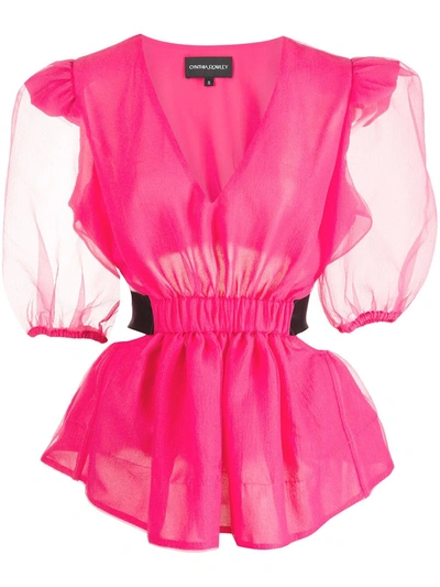Cynthia Rowley Gracie Puff-sleeve Organza Top In Pink