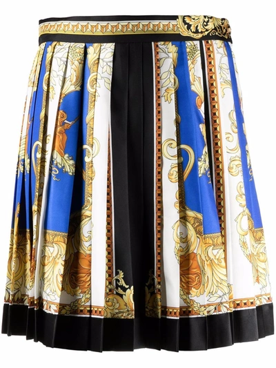 Versace Medusa Renaissance Print Pleated Skirt In Blue