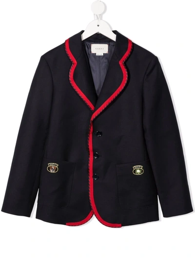 Gucci Kids' Patch-detail Wool Blazer In Blue