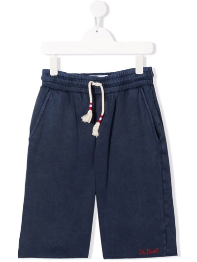 Mc2 Saint Barth Kids' Logo-embroidered Track Shorts In Blue