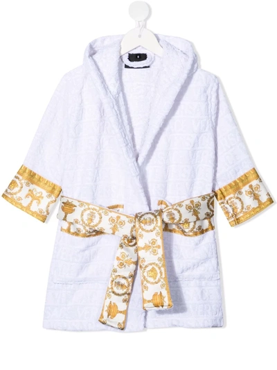 Versace Kids' Medusa Logo-print Hooded Dressing Gown In White