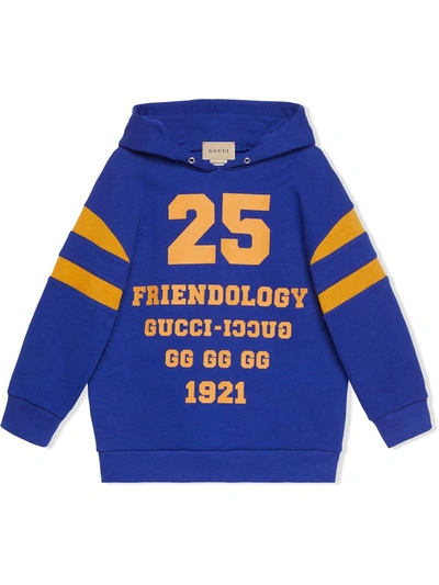 Gucci Blue Sweatshirt For Kids With Logo And Written In Yellow