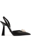 Versace La Medusa 105mm Crystal-embellished Slingback Pumps In Black
