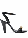 Saint Laurent Maillon Leather Sandals With Golden Chain In Black