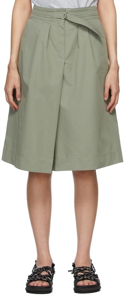Apc Caroline Belted Cotton-blend Gabardine Midi Skirt In Grey/green