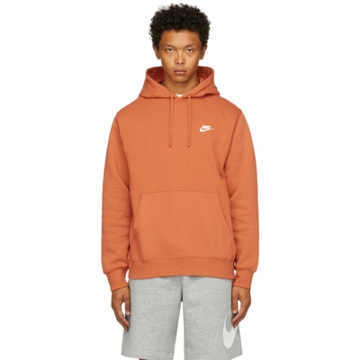 Nike Orange Fleece Sportswear Club Hoodie In Light Sienna/light S