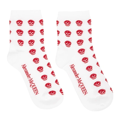 Alexander Mcqueen White & Red Multiskull Socks In Whitered