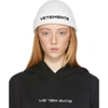 VETEMENTS WHITE MERINO WOOL LOGO BEANIE