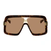 Gucci Tortoiseshell & Gold Square Sunglasses In 002 Dkhavan
