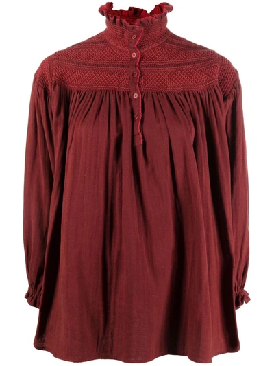 Pre-owned A.n.g.e.l.o. Vintage Cult 1990s Embroidered Detailing High-neck Blouse In Red