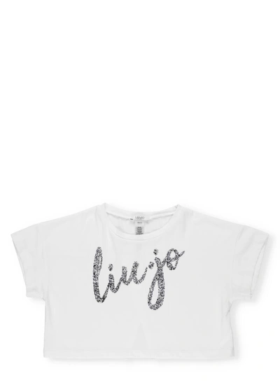 Liu •jo Kids' Cotton T-shirt In White/nero