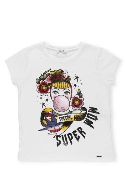 Liu •jo Kids' T-shirt With Super Print In White/super