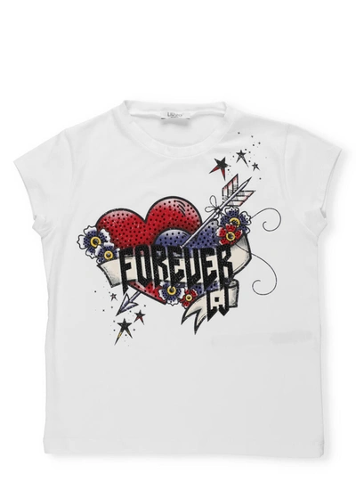 Liu •jo Kids' T-shirt With Forever Print In White/forever