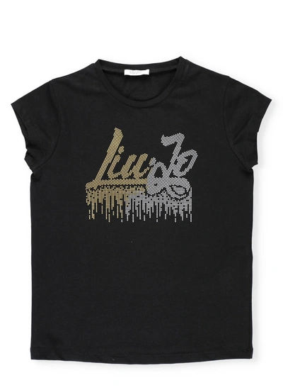 Liu •jo Kids' Logo T-shirt In Black
