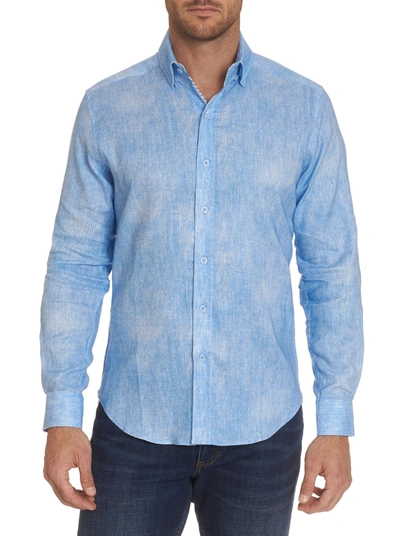 Robert Graham Rylee Linen-blend Crosshatch Slim Fit Button-down Shirt In Blue