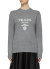 Prada Logo Jacquard Turtleneck Cashmere Wool Blend Sweater