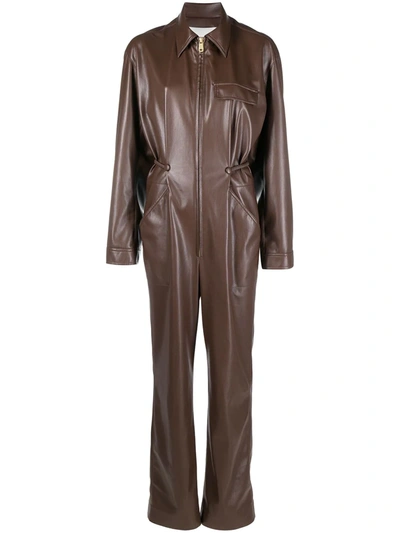 Nanushka Brown Zac Faux Leather Jumpsuit In Braun