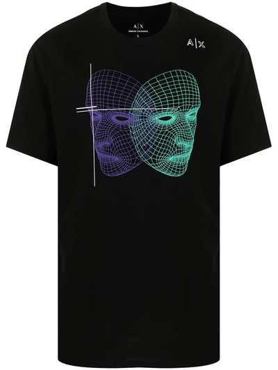 Armani Exchange Graphic Face Print T-shirt In Schwarz