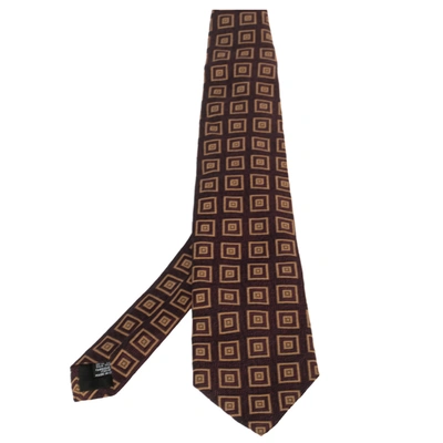Pre-owned Boss By Hugo Boss Burgundy Square Patterned Silk Jacquard Traditional Tie