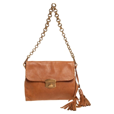 Pre-owned Prada Brown Leather Tassel Chain Shoulder Bag