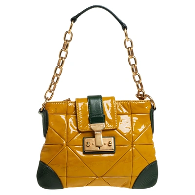 Pre-owned Marc Jacobs Mustard Yellow/green Patent Leather And Leather Shoulder Bag