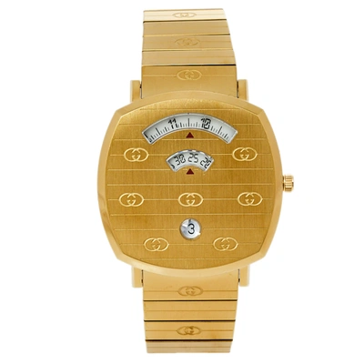 Pre-owned Gucci Yellow Gold Pvd Stainless Steel Grip 157.3 Men's Wristwatch 38 Mm In White