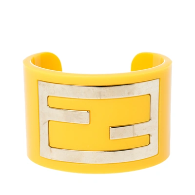 Pre-owned Fendi Yellow Resin Zucca Cuff Bracelet