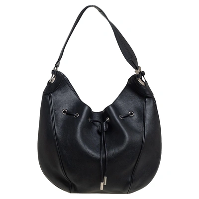 Pre-owned Ferragamo Black Leather Drawstring Hobo